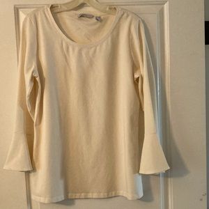 Issac Mizrahi Live top women’s sz M cream tunic bell sleeve w/side slit QVC